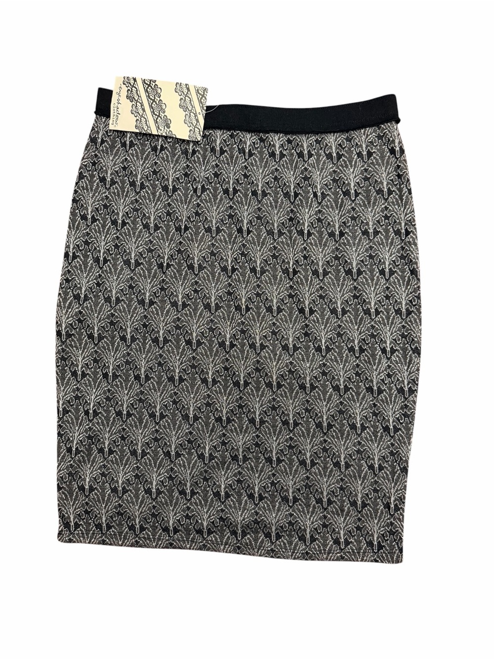 Eyeshadow Art Deco Metallic Knit Pencil Skirt Size L Black Silver